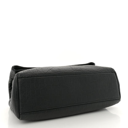 Saint Laurent Calfskin Crocodile Embossed Medium West Hollywood Monogram Fold-Over Black 4 of 11