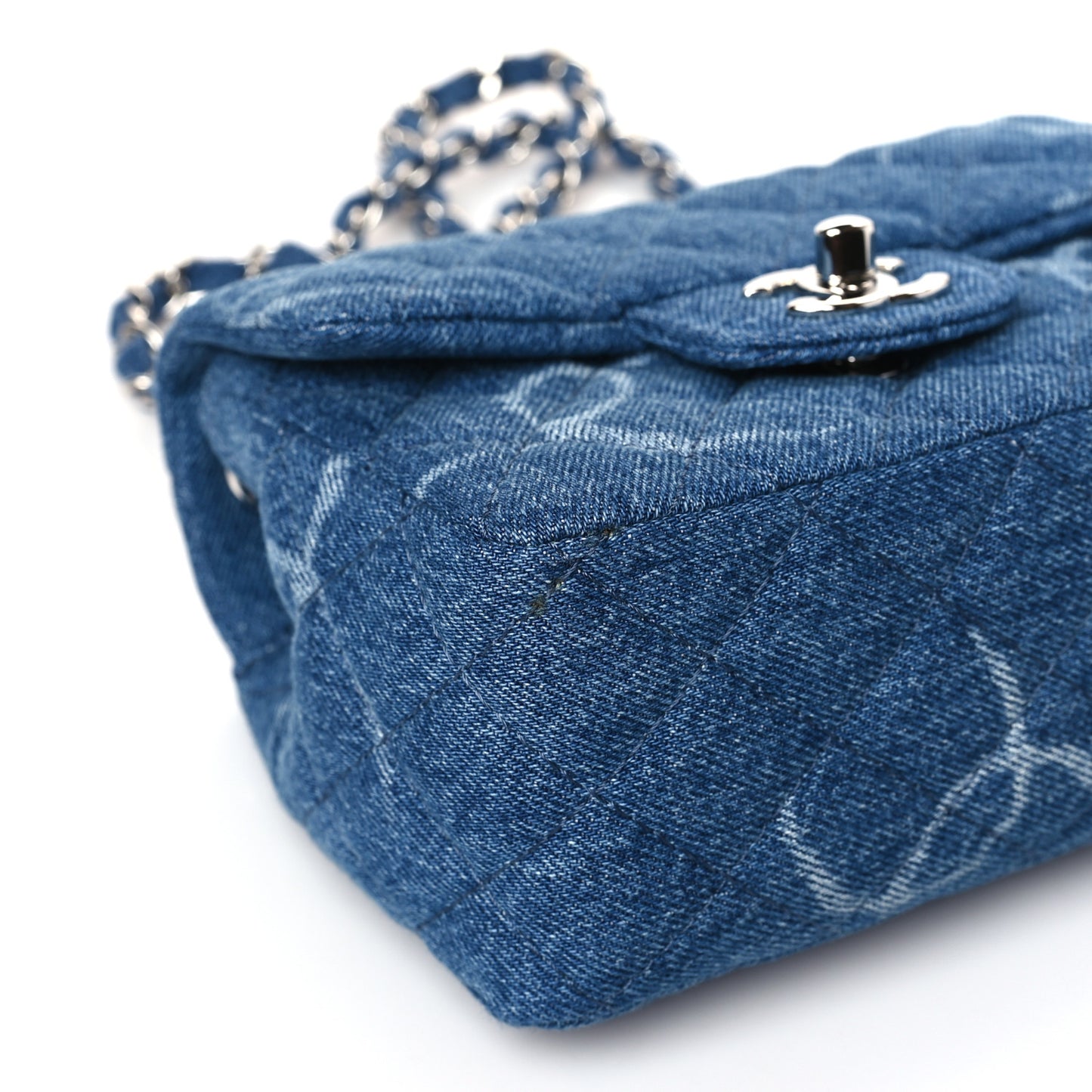 Denim CC Quilted Mini Square Flap Blue