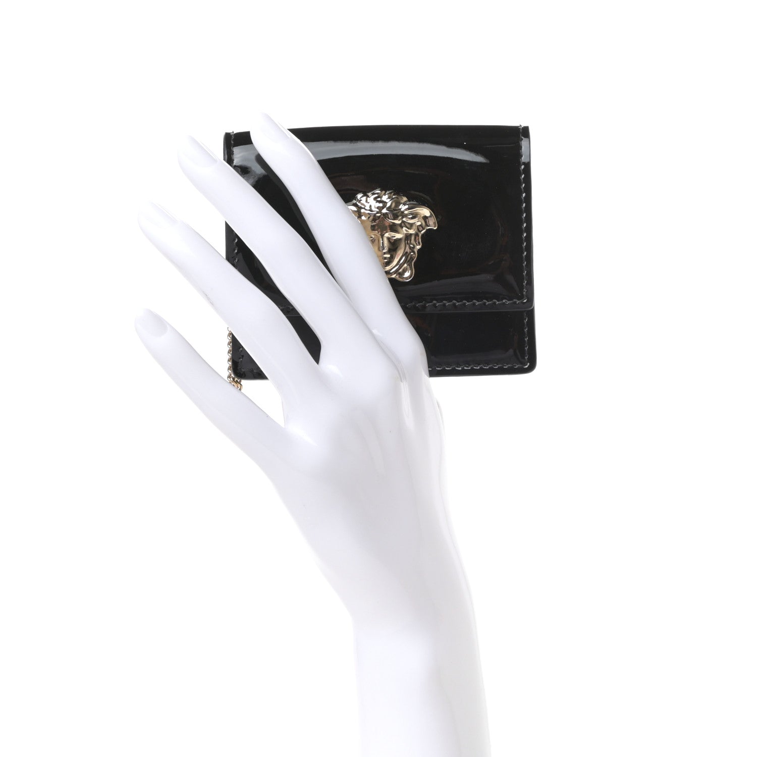 Versace Patent Palazzo Medusa Card Holder With Chain Black 2 of 6
