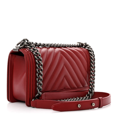 Chanel Calfskin Chevron Quilted Medium Boy Flap Dark Red 3 of 11