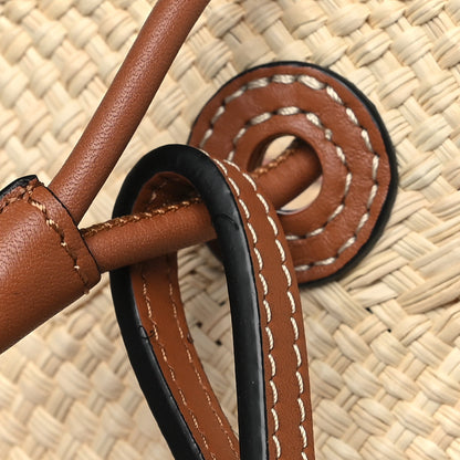 Loewe Calfskin Raffia Paulas Ibiza Medium Anagram Basket Tote Bag Natural Tan 10 of 10