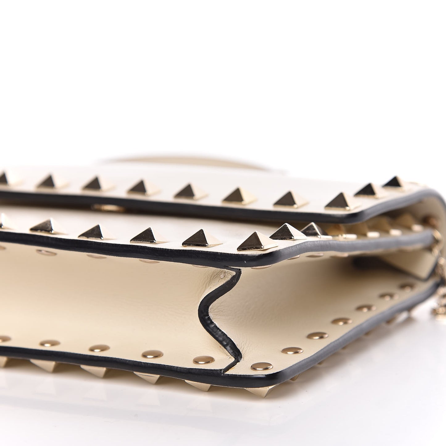 Vitello Mini Rockstud Flap Wallet on Chain Ivory