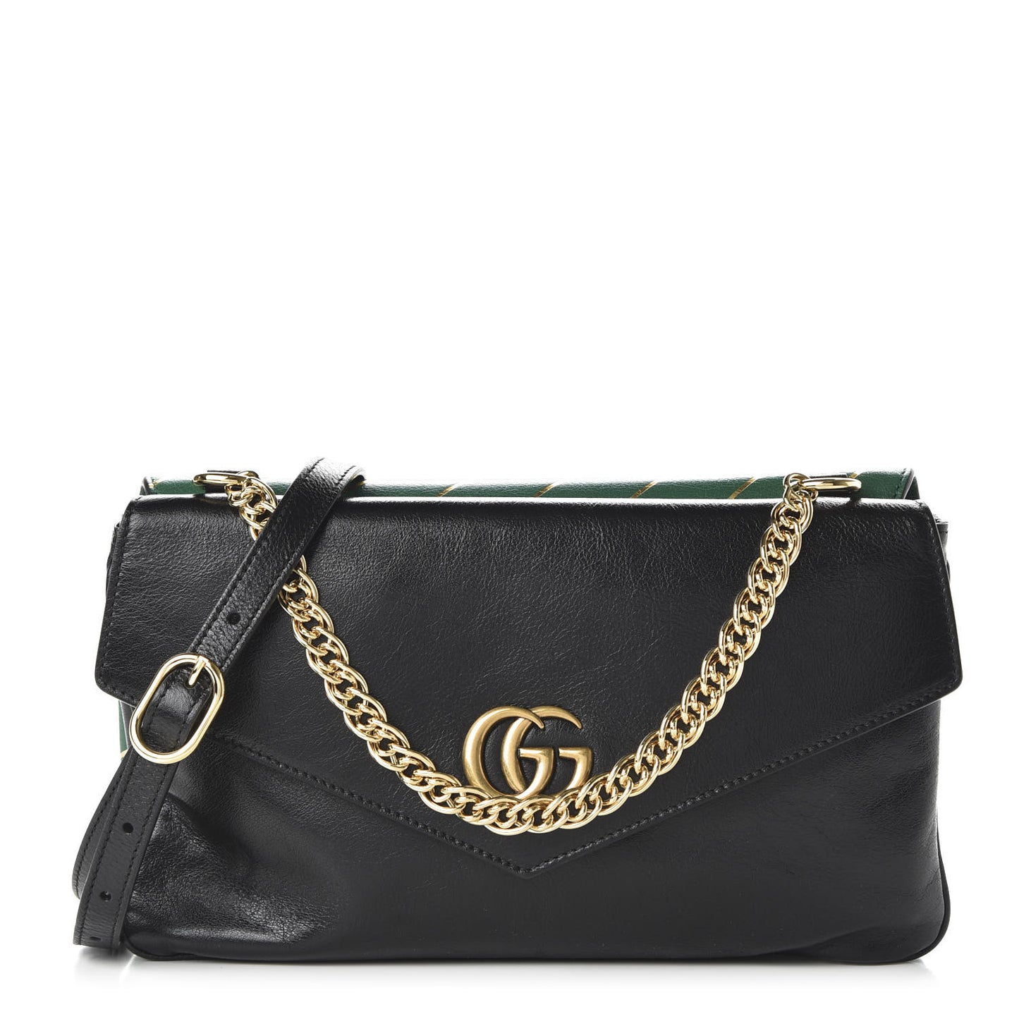 Calfskin Diagonal GG Medium Thiara Double Envelope Shoulder Bag Emerald Green Black