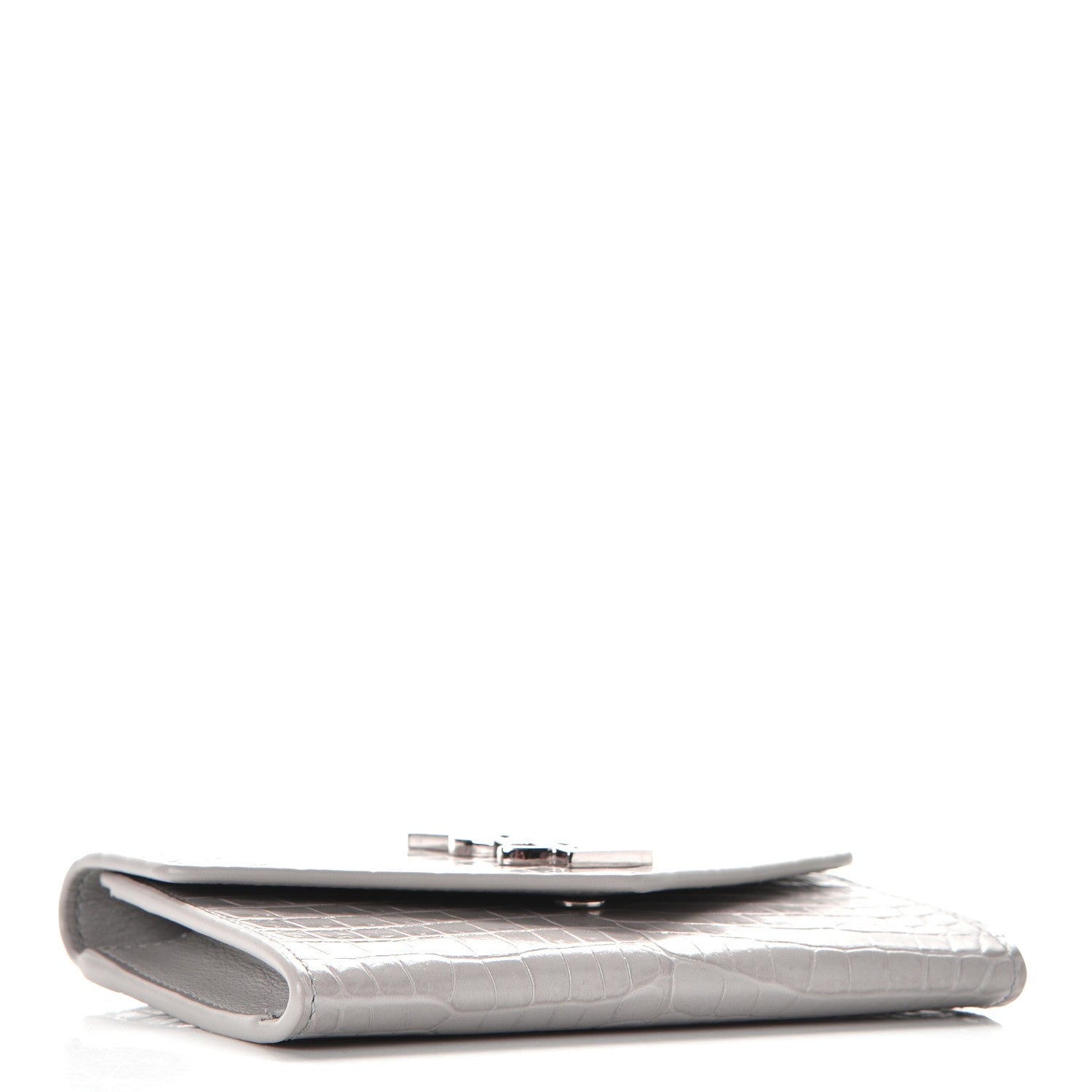 Saint Laurent Shiny Calfskin Crocodile Embossed Monogram Envelope Wallet Mouse Grey 4 of 8