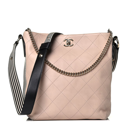 Chanel Calfskin Stitched Large Button Up Hobo Beige 1 of 8