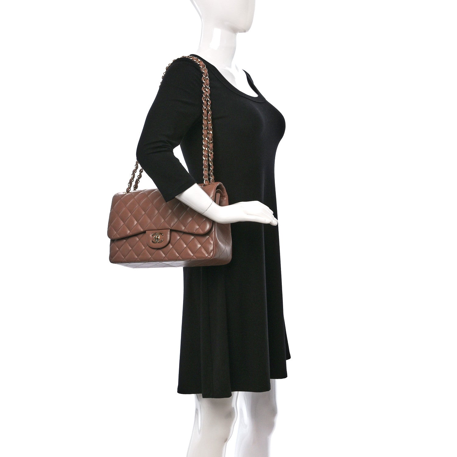 Chanel Lambskin Quilted Jumbo Double Flap Dark Beige 2 of 8