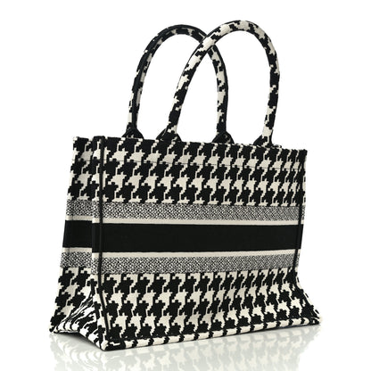 Christian Dior Canvas Macro Houndstooth Embroidered Medium Book Tote Black White 3 of 9
