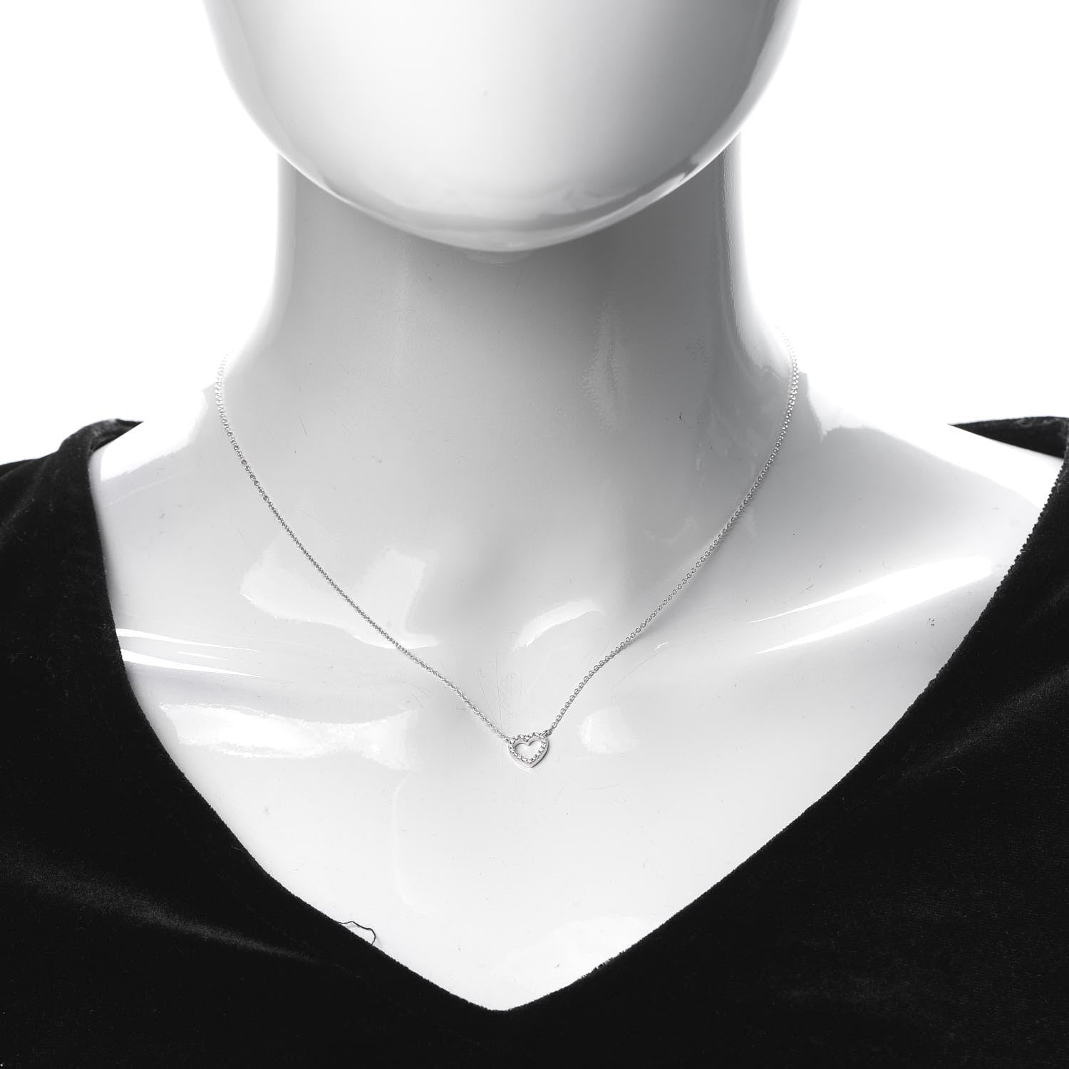 Tiffany 18K White Gold Diamond Metro Heart Pendant Necklace 2 of 5