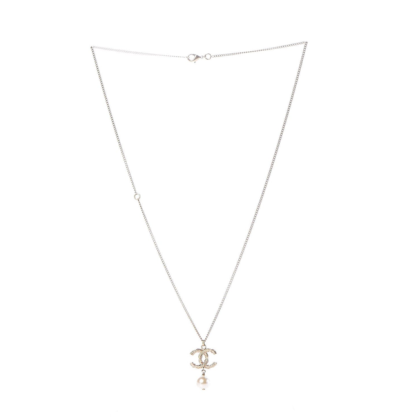 Pearl Twisted CC Drop Necklace Gold
