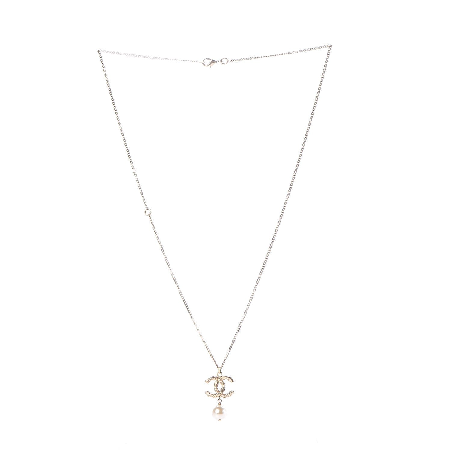 Chanel Pearl Twisted CC Drop Necklace Gold 3 of 4