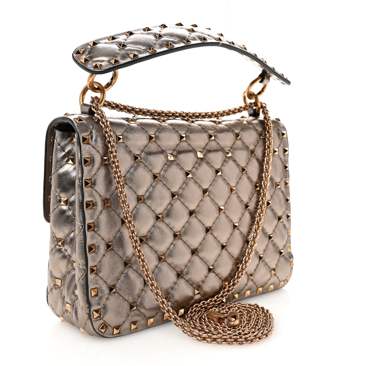 Metallic Lambskin Medium Rockstud Spike Shoulder Bag Sasso