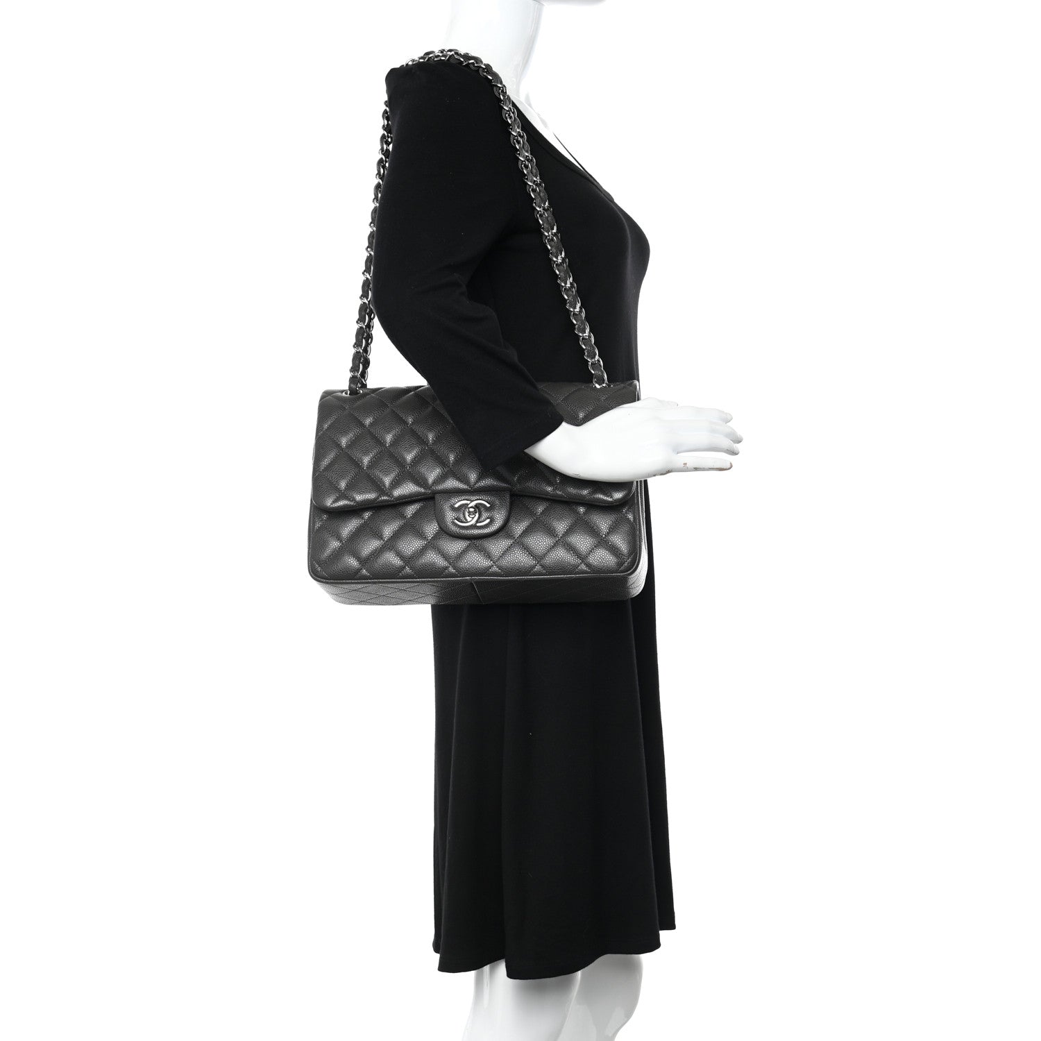 Chanel Caviar Quilted Jumbo Double Flap Dark Grey 2 of 10