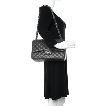 Chanel Caviar Quilted Jumbo Double Flap Dark Grey 2 of 10