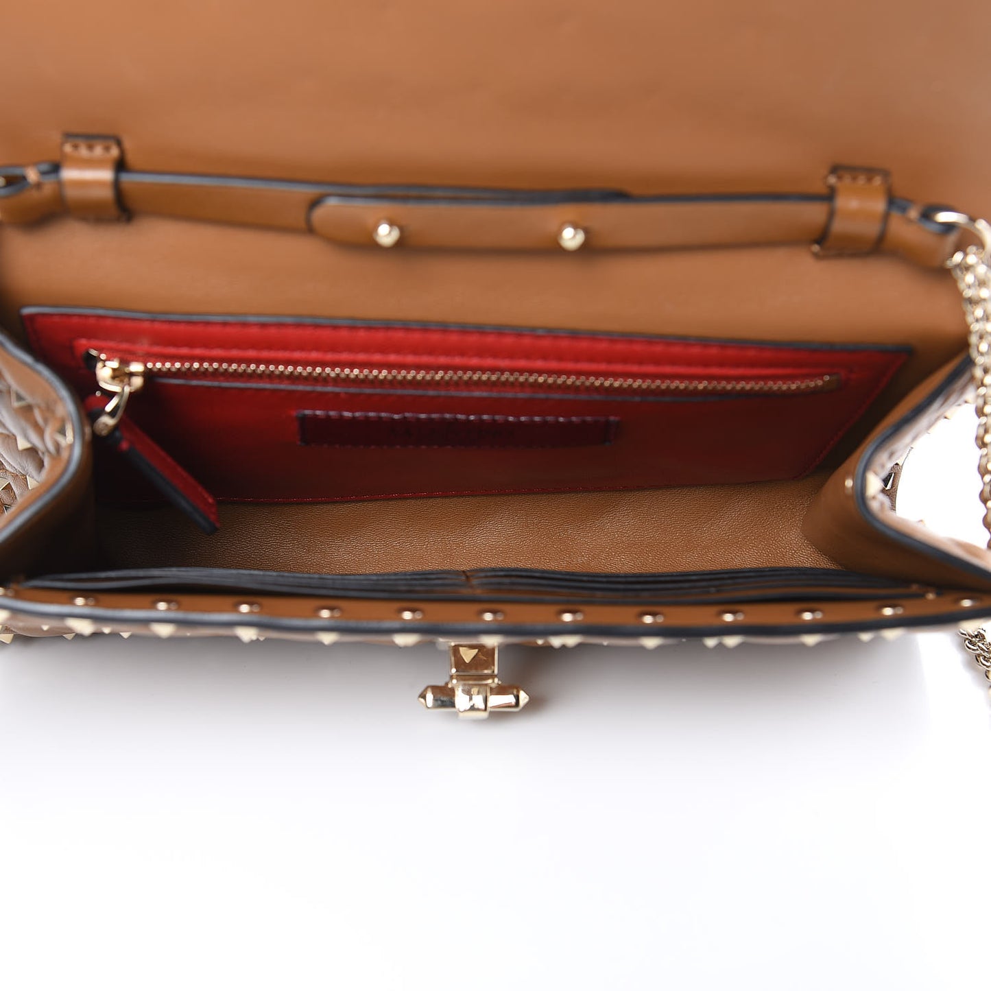 Nappa Rockstud Spike Wallet On Chain Bright Cognac