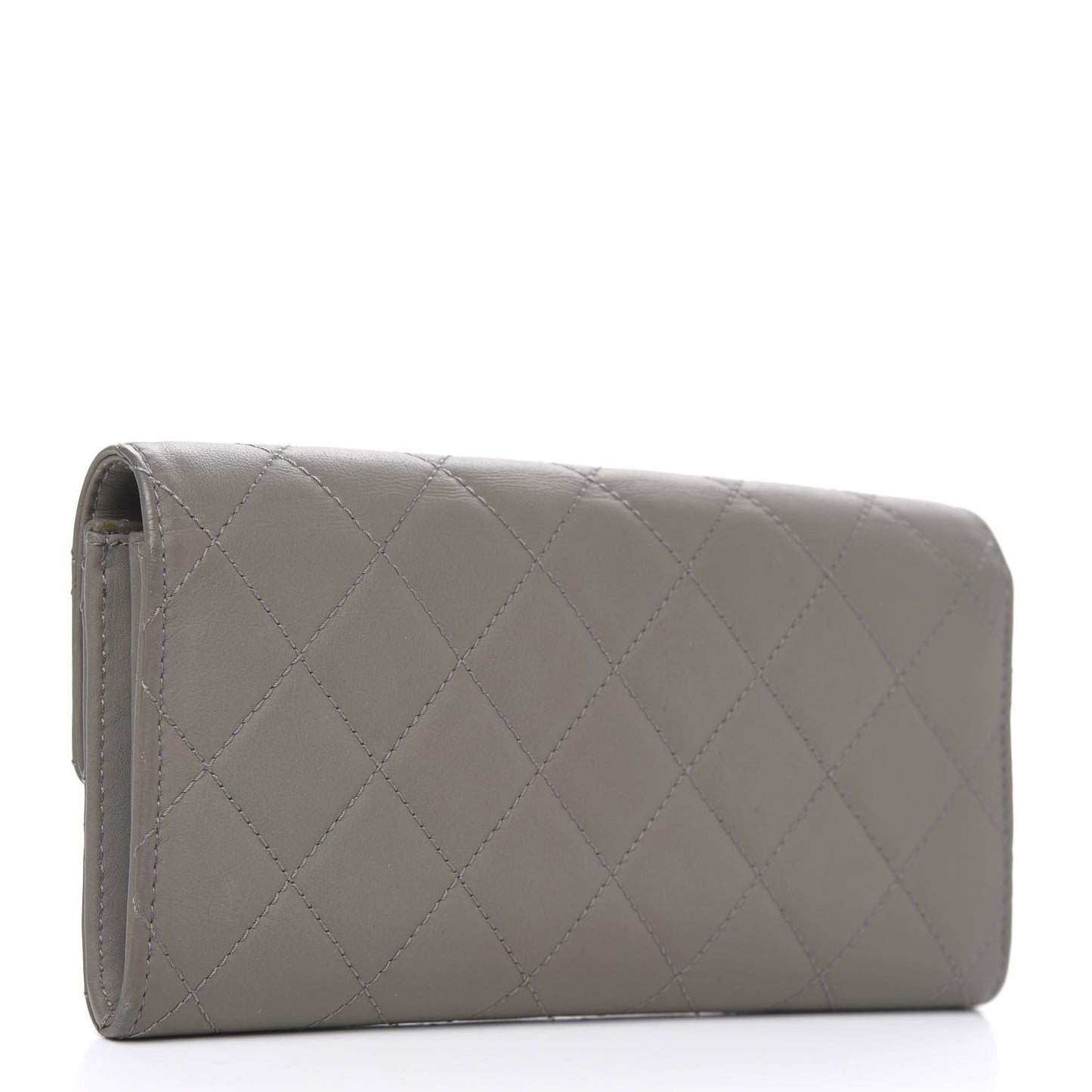 Calfskin Quilted Large Gusset Flap Wallet Grey