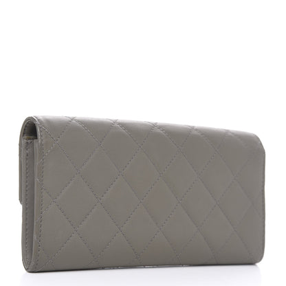 Chanel Calfskin Quilted Large Gusset Flap Wallet Grey 3 of 12