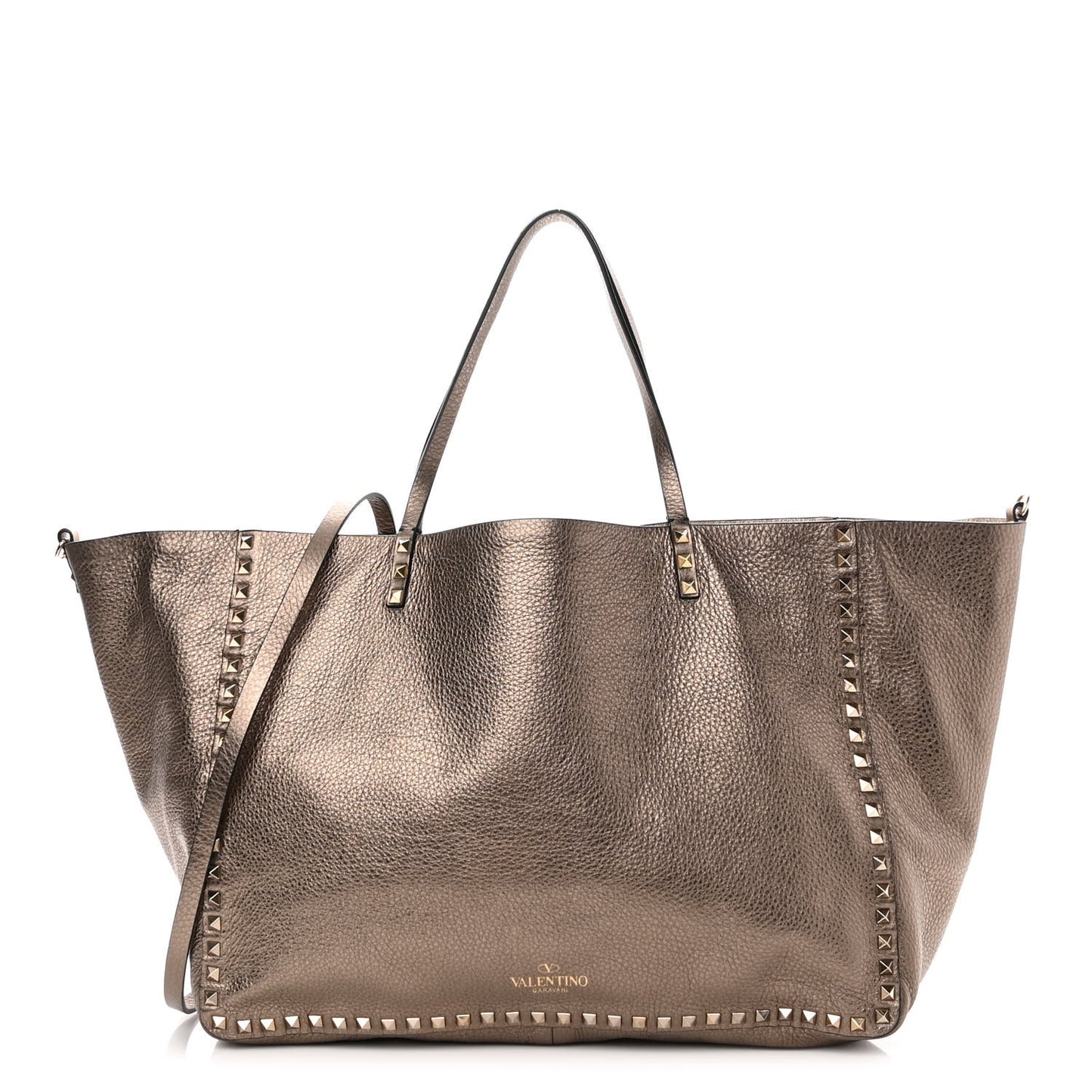 Metallic Grained Calfskin Large Rockstud Reversible Tote Skin Sasso