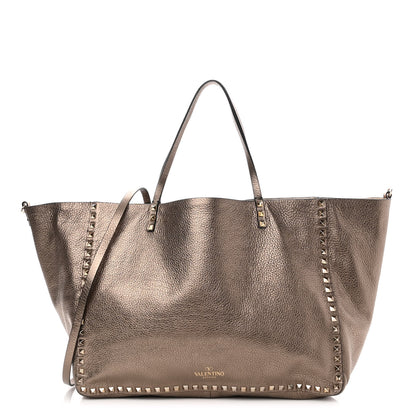 Valentino Garavani Metallic Grained Calfskin Large Rockstud Reversible Tote Skin Sasso 1 of 9