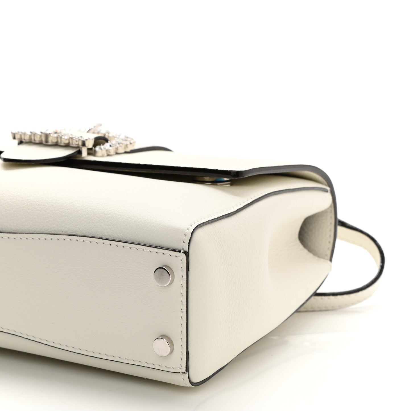 Calfskin Crystal Medium Cheri Top Handle Bag Milk