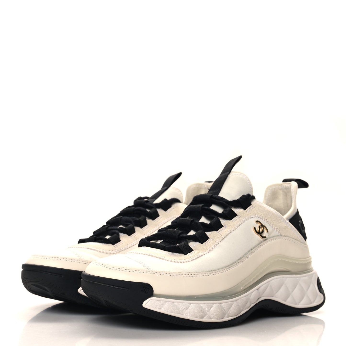 Velvet Calfskin Mixed Fibers CC Sneakers 37.5 Ivory Black