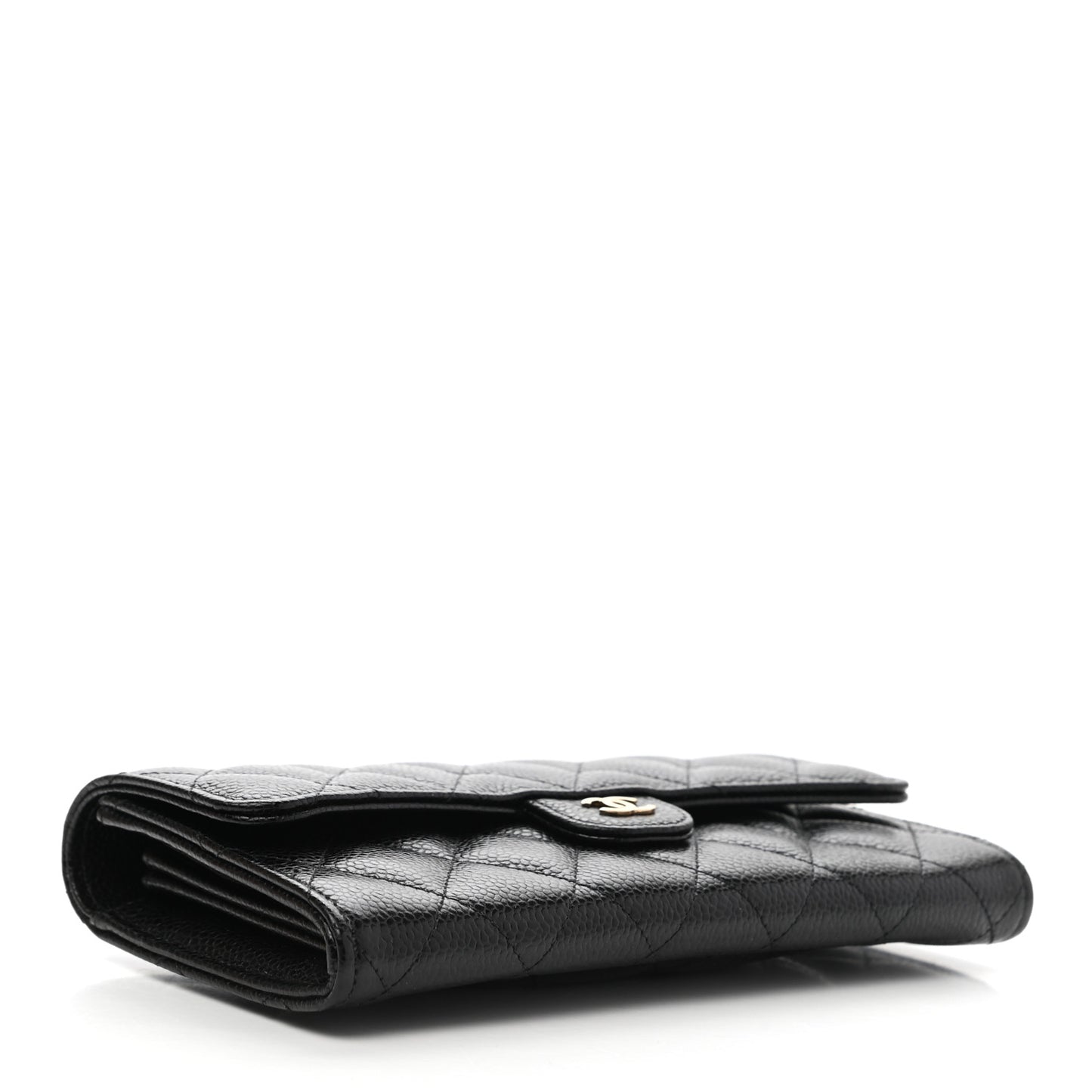Caviar Quilted Large Gusset Flap Wallet Black