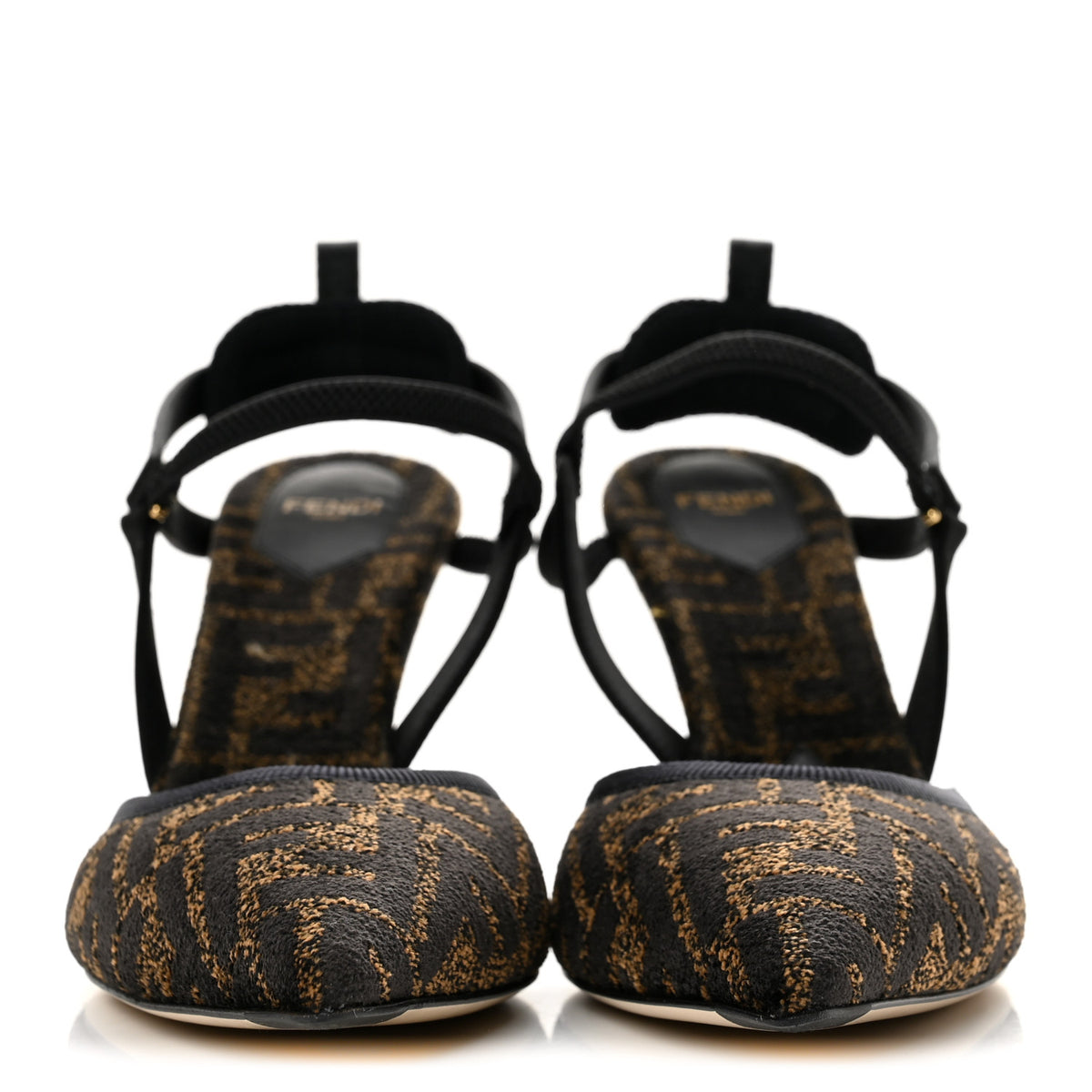 Fendi Fabric Jacquard FF Colibri Lite 85mm Slingback Pumps 39.5 Tobacco Black 3 of 8