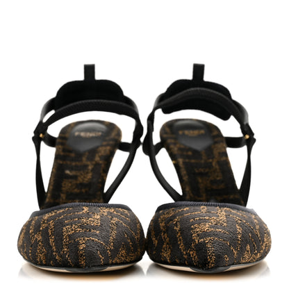 Fendi Fabric Jacquard FF Colibri Lite 85mm Slingback Pumps 39.5 Tobacco Black 3 of 8