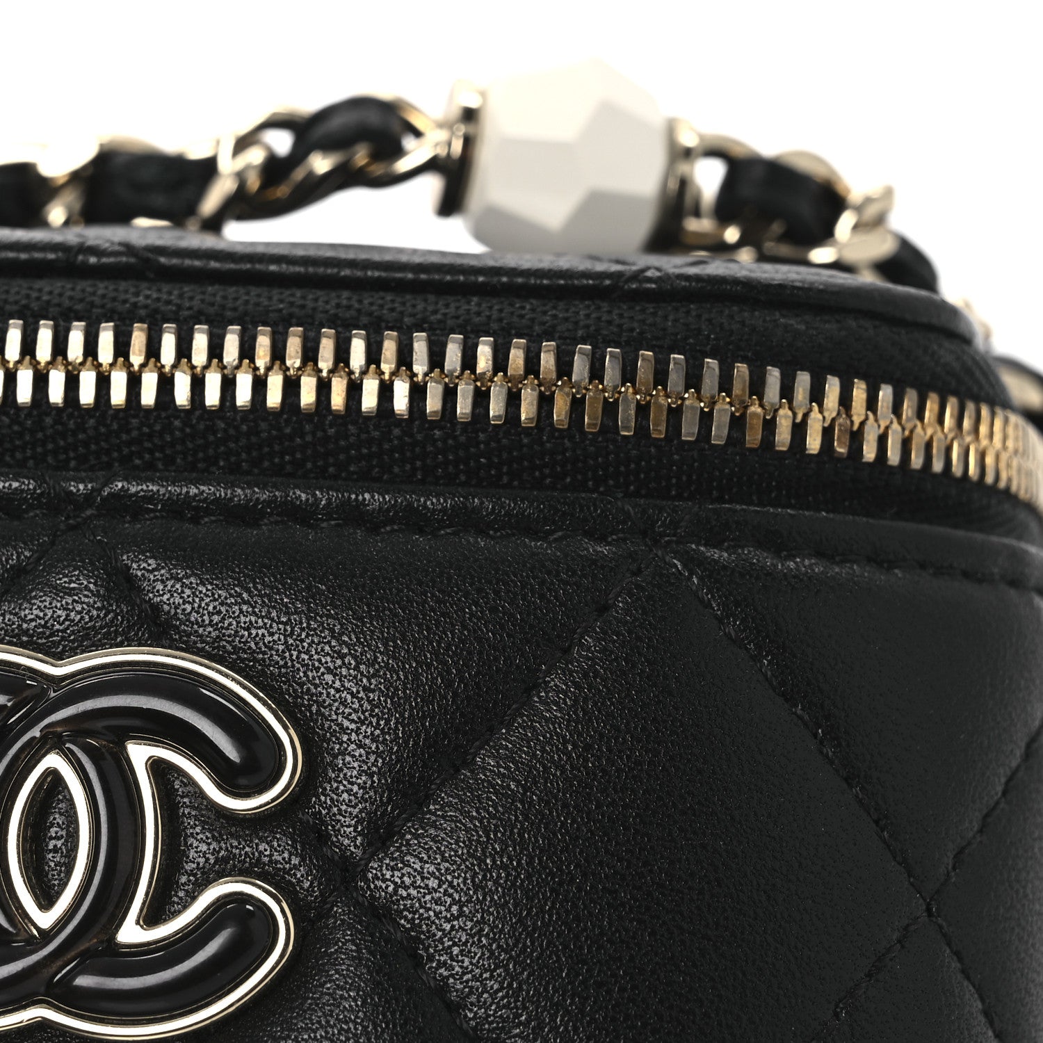 Chanel Lambskin Quilted Mini Enamel Vanity Case With Chain Black 12 of 12