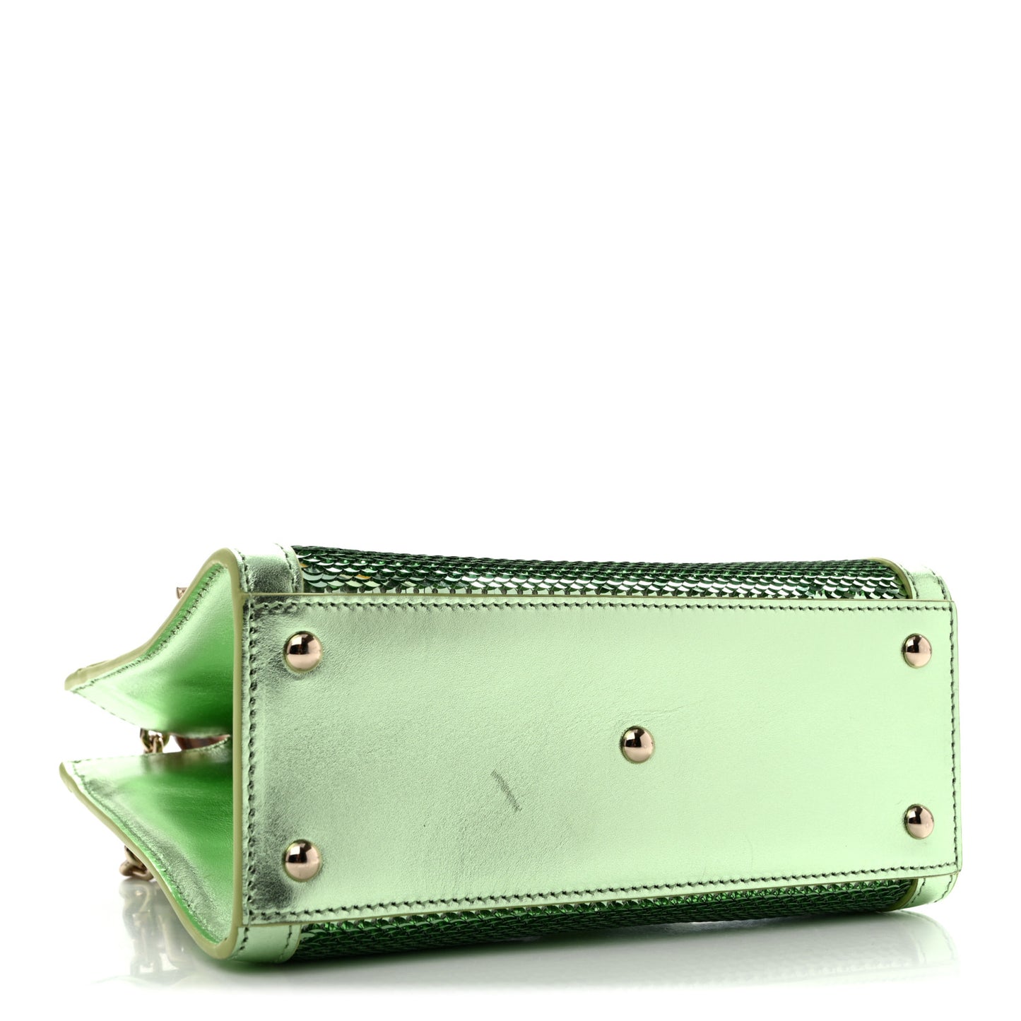 Metallic Calfskin Sequin Mini Diana Tote Bag Green