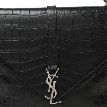 Saint Laurent Calfskin Crocodile Embossed Large College Monogram Satchel Black 9 of 11