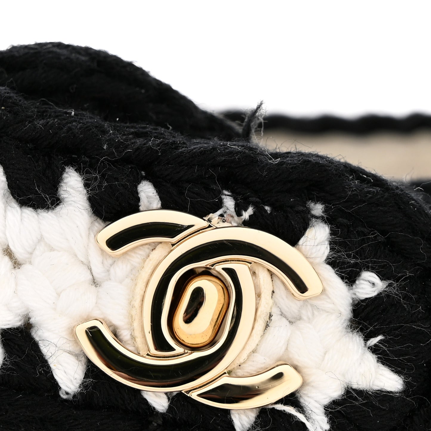Braided Knit Cap Toe CC Ankle Strap Espadrilles 39 White Black