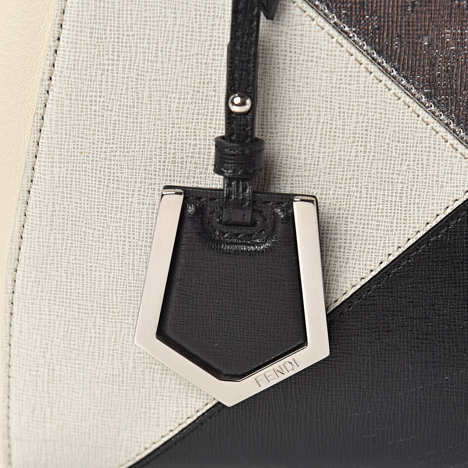 Fendi Vitello Elite Calfskin Colorblock Petite 2Jours Tote Black Multicolor White Argento 11 of 11