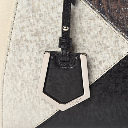 Fendi Vitello Elite Calfskin Colorblock Petite 2Jours Tote Black Multicolor White Argento 11 of 11