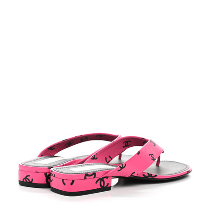 Chanel Printed Lambskin Coco Beach Thong Sandals 39 Dark Pink Black 4 of 9