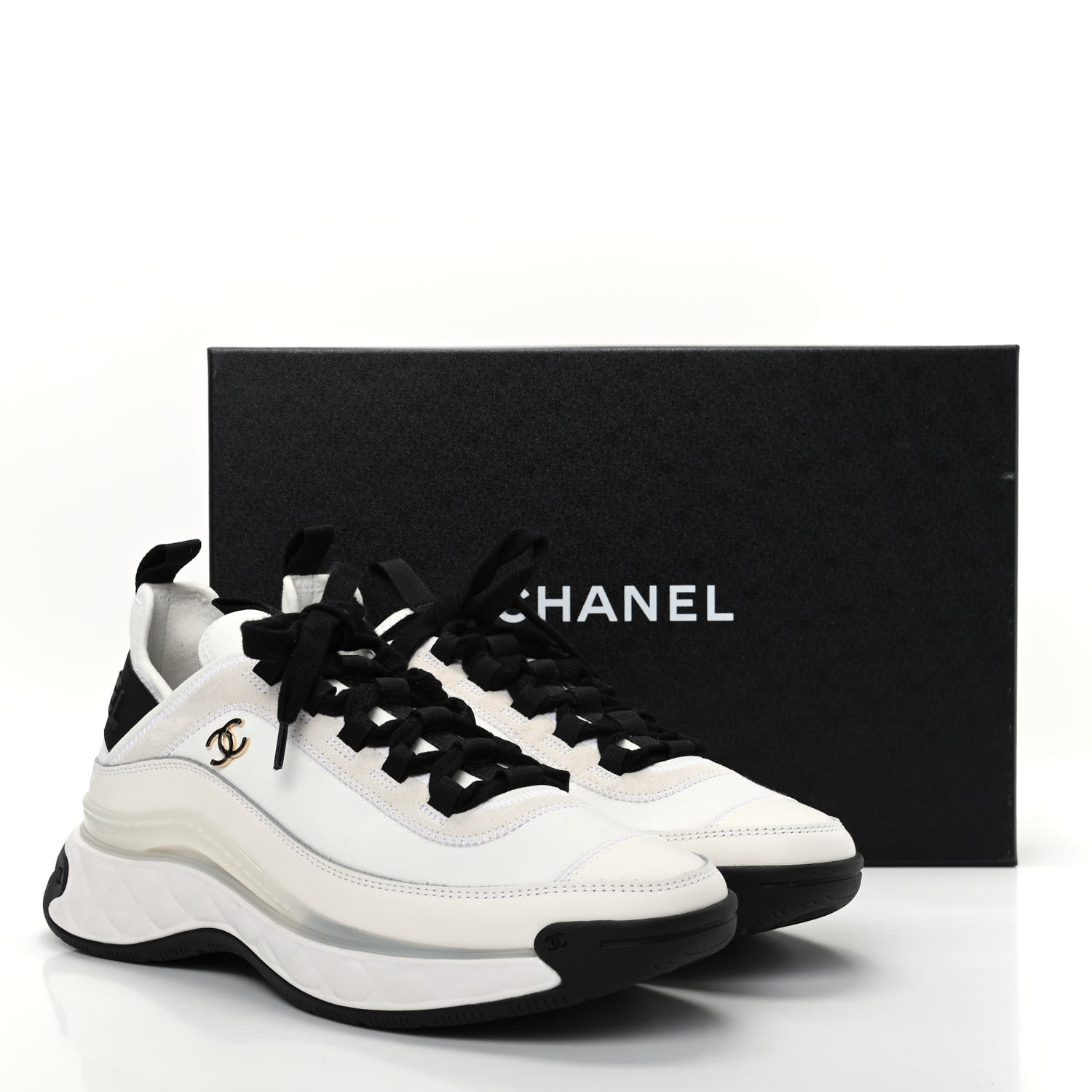 Chanel Velvet Calfskin Mixed Fibers CC Sneakers 38.5 Ivory Black 11 of 11