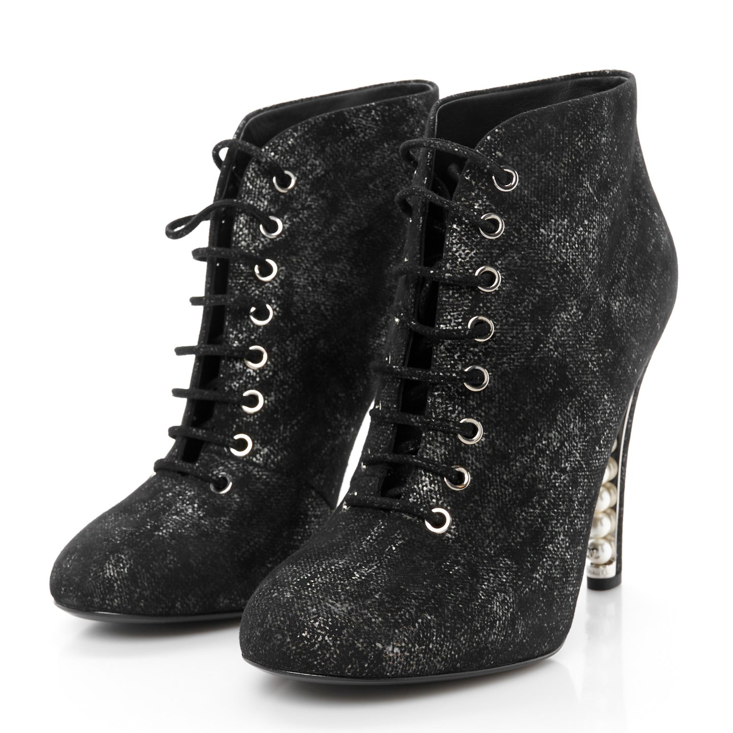 Metallic Suede Pearl Short Ankle Boots 39 Argent
