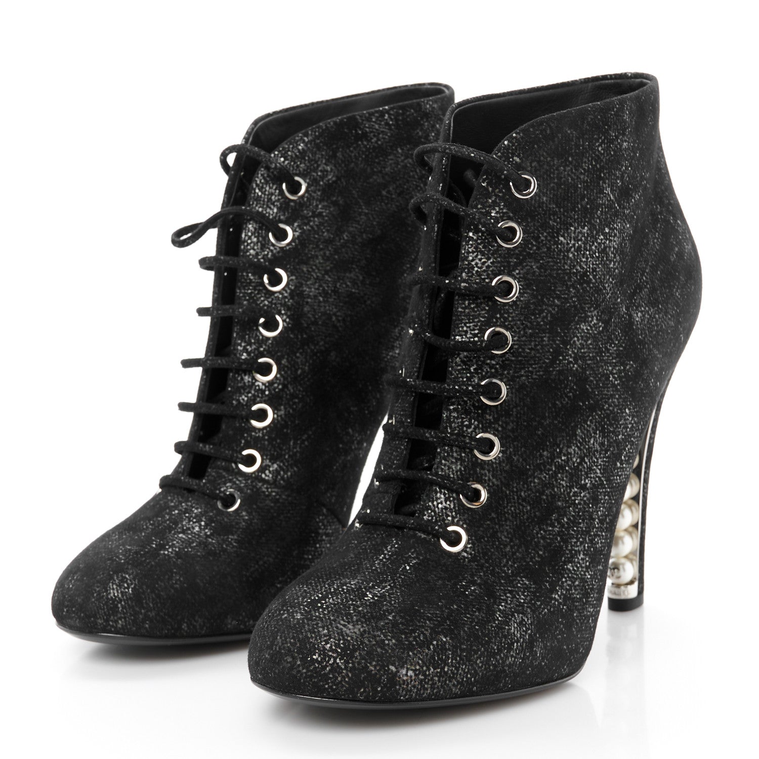 Chanel Metallic Suede Pearl Short Ankle Boots 39 Argent 4 of 10
