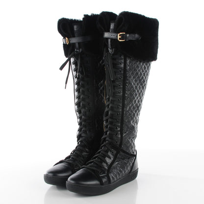 Louis Vuitton Calfskin Embossed Lamb Fur Polka Tall Boots 41 Black 4 of 18