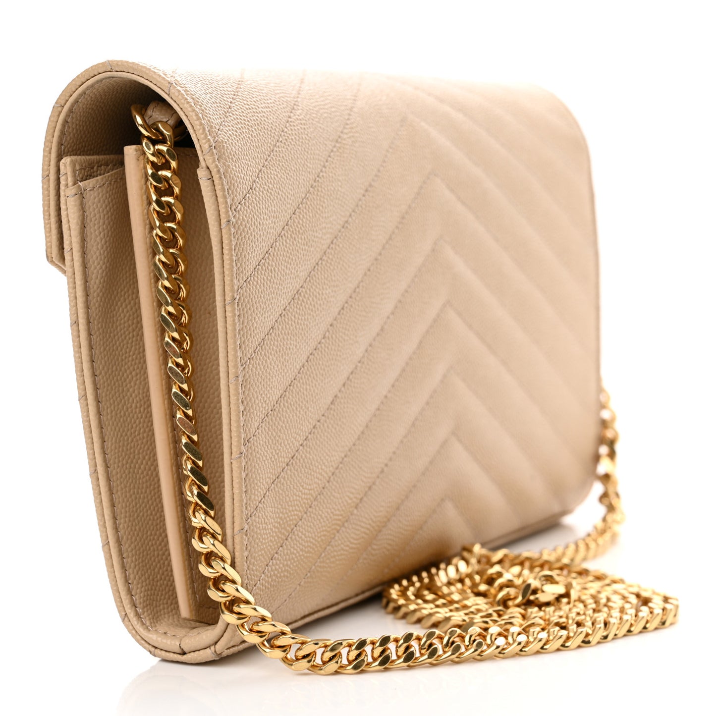 Grain De Poudre Matelasse Chevron Monogram Chain Wallet Nude Powder