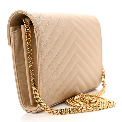 Saint Laurent Grain De Poudre Matelasse Chevron Monogram Chain Wallet Nude Powder 3 of 12
