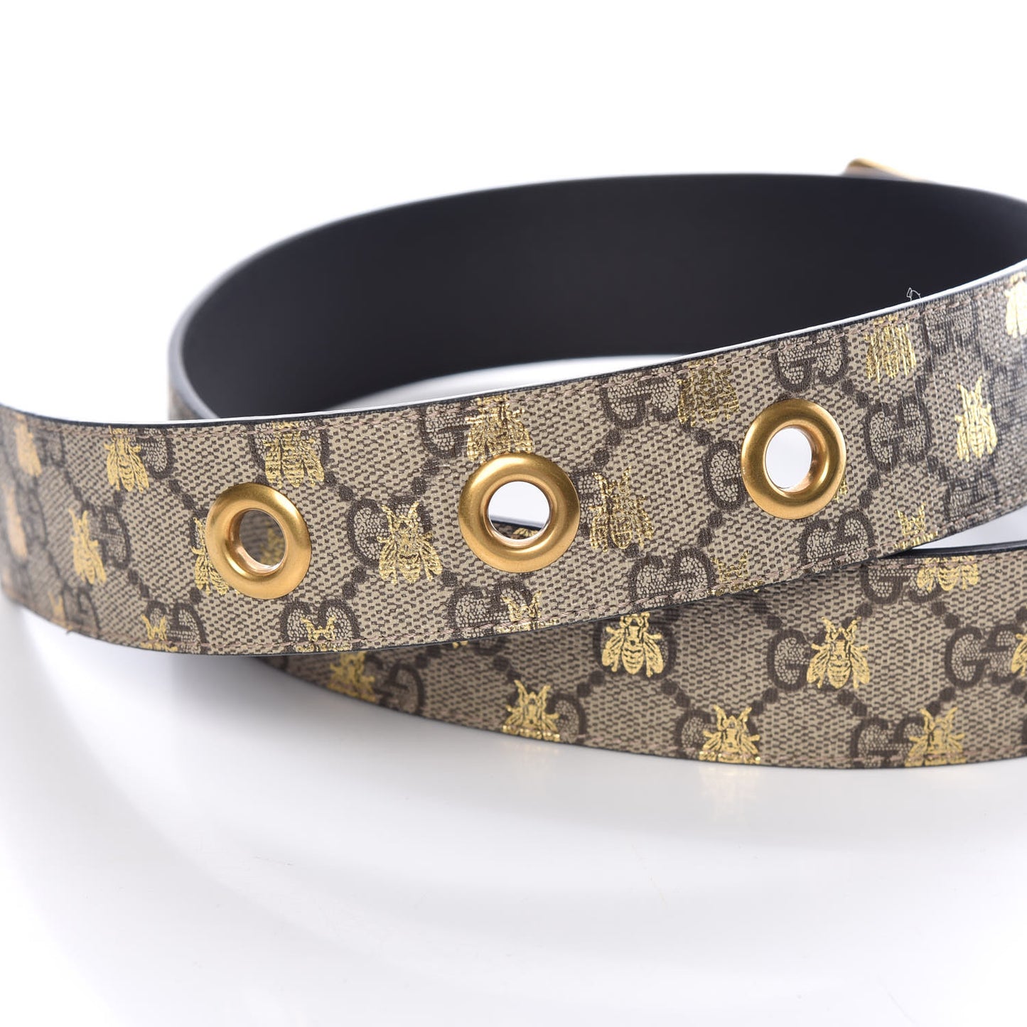 GG Supreme Monogram Bees Belt 85 34 Beige Oro Black
