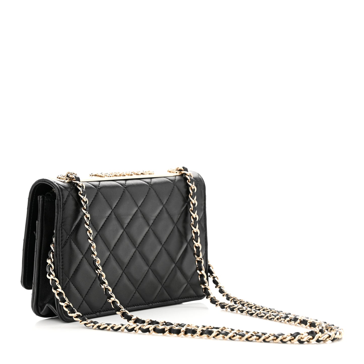 Lambskin Quilted Trendy Chain CC Wallet On Chain WOC Black