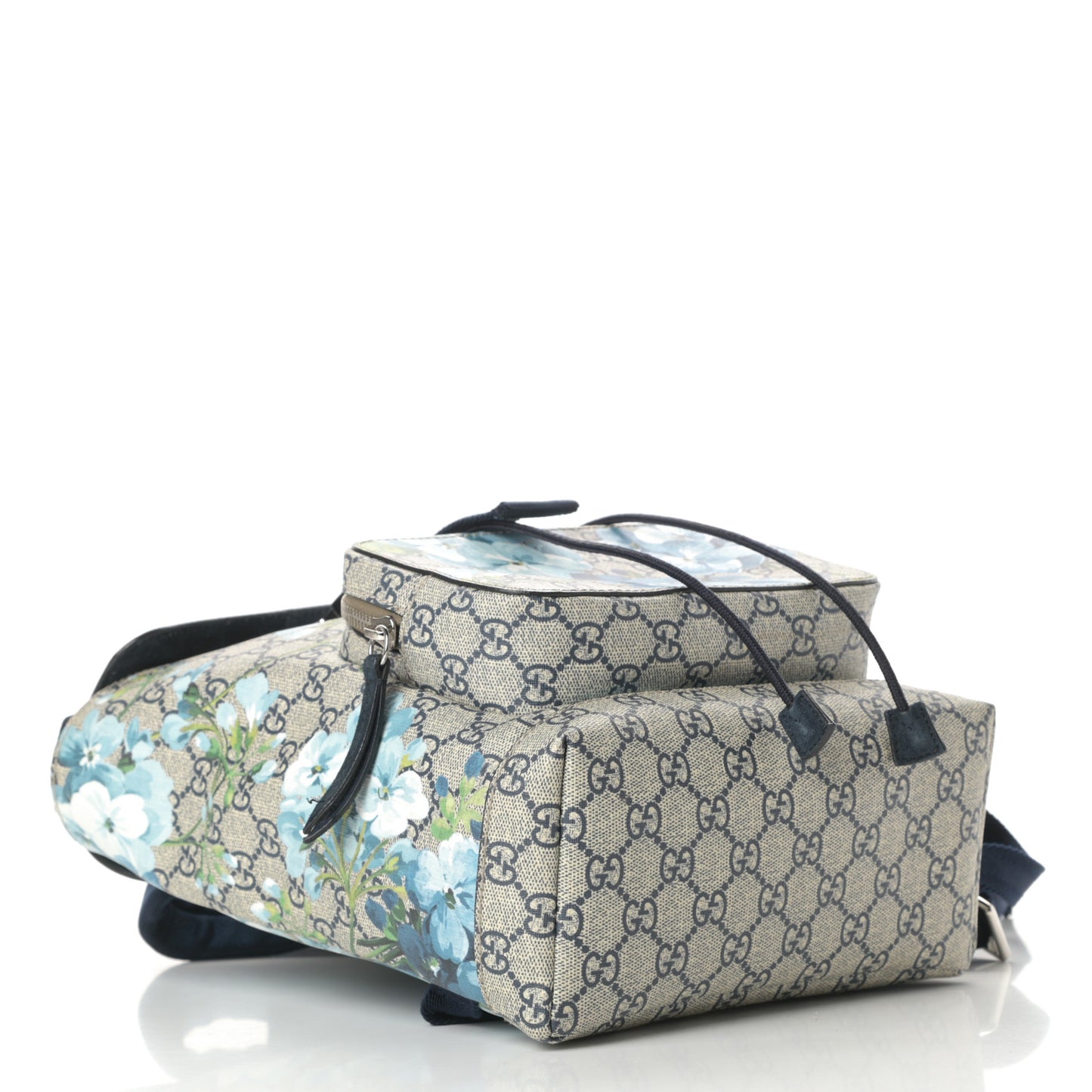 GG Supreme Monogram Blooms Small Single Buckle Backpack Beige Blue Navy