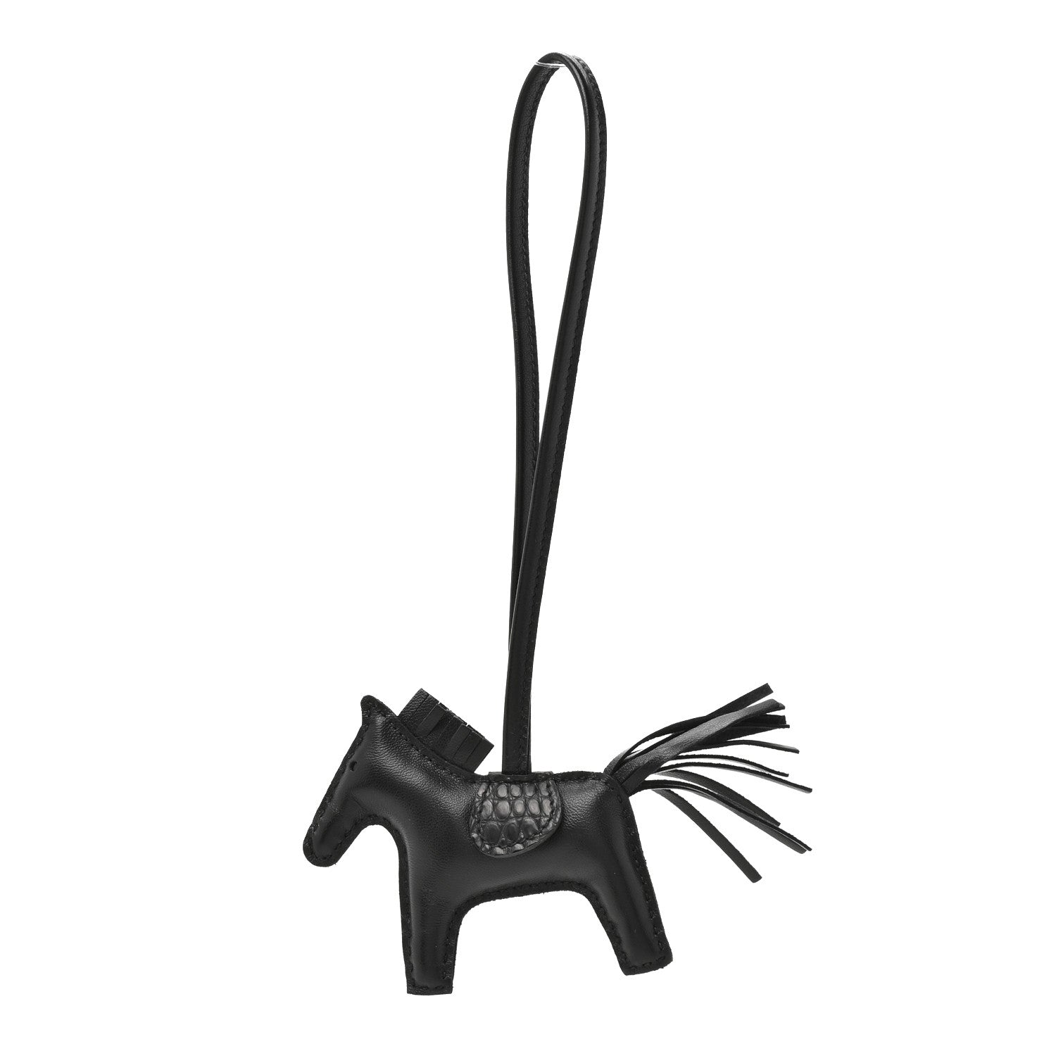 Hermes Milo Lambskin Matte Alligator Touch Grigri Rodeo Horse Bag Charm PM So Black 1 of 5