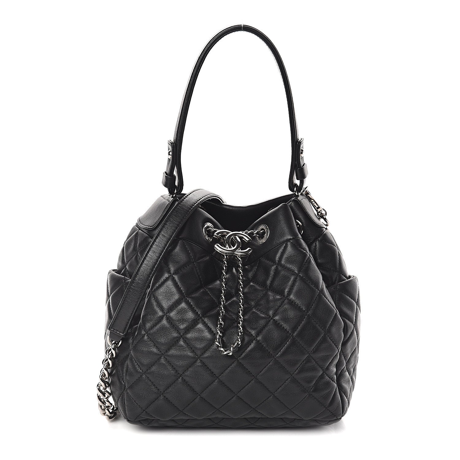 Chanel Lambskin Quilted Mini CC Chain Bucket Bag Black 1 of 8