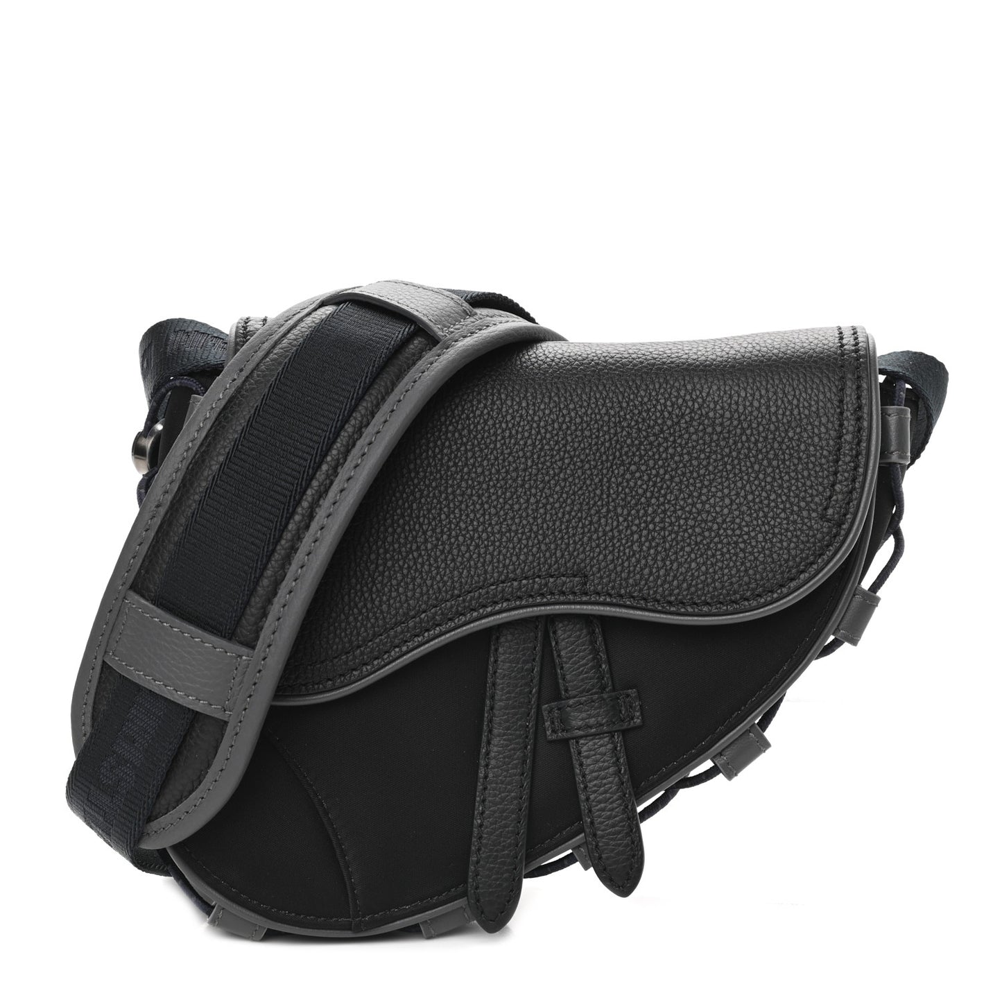 X SACAI Grained Calfskin Technical Fabric Mens Saddle Bag Black