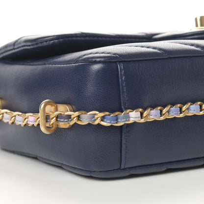 Chanel Lambskin Chevron Quilted Mini Chain Around Rectangular Flap Blue 9 of 10