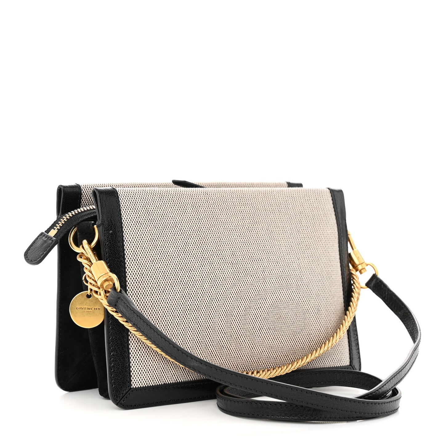 Suede Calfskin Canvas GV Cross Shoulder Bag Black