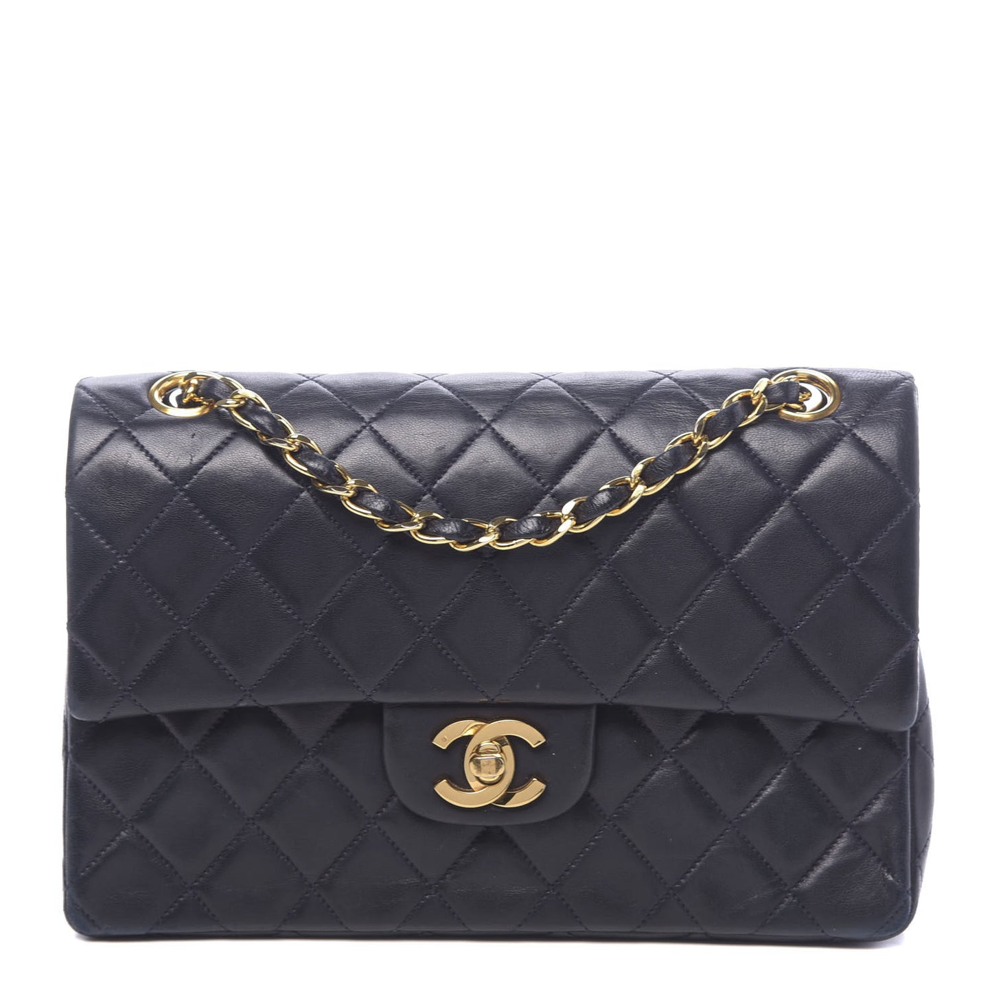 Lambskin Quilted Small Double Flap Navy