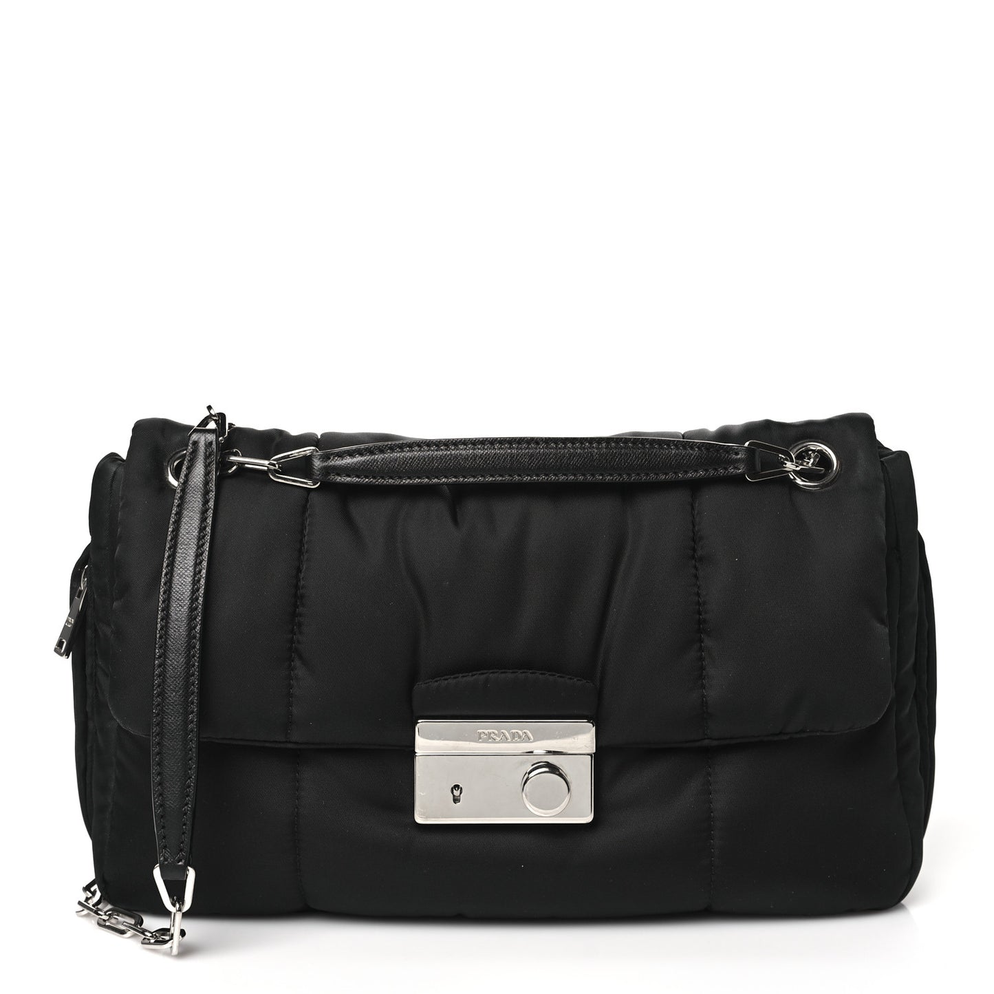 Tessuto Nylon Bomber Sound Chain Flap Shoulder Bag Black